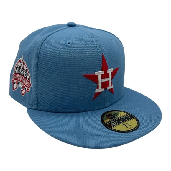 New Era Other - New‎ Era 59Fifty Houston Astros Hat Cap 7 5/8 Sky Blue 1986 All Star Game Patch